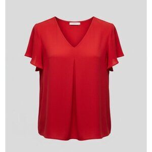 Ladies 2X red blouse, V neck, angel sleeves.